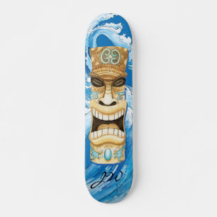 Beach Tiki Wave Blue Monogram Skateboard