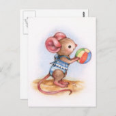 Beach Time - Cute Mouse Art Briefkaart (Voorkant / Achterkant)