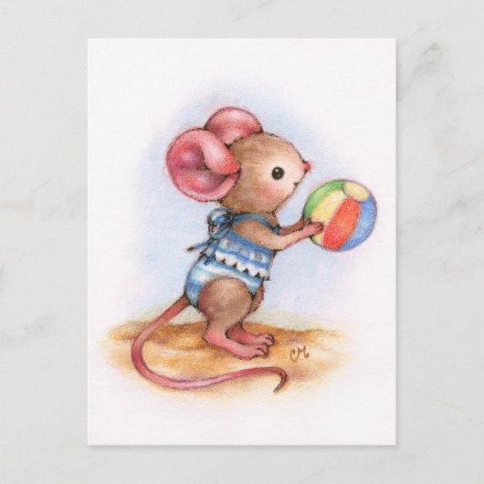 Beach Time - Cute Mouse Art Briefkaart (Voorkant)