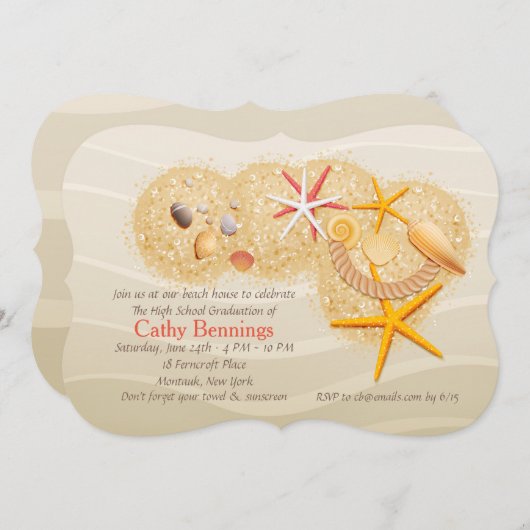 Beach Treasures Afstuderen Beach Party Uitnodiging (Voorkant / Achterkant)