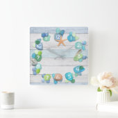 Beach Treasures Zee Glass Driftwood Shells Vierkante Klok (Huis)