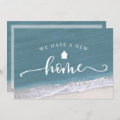 Beach Tropical Calligraphy New Address Moving Aankondiging (Voorkant / Achterkant)