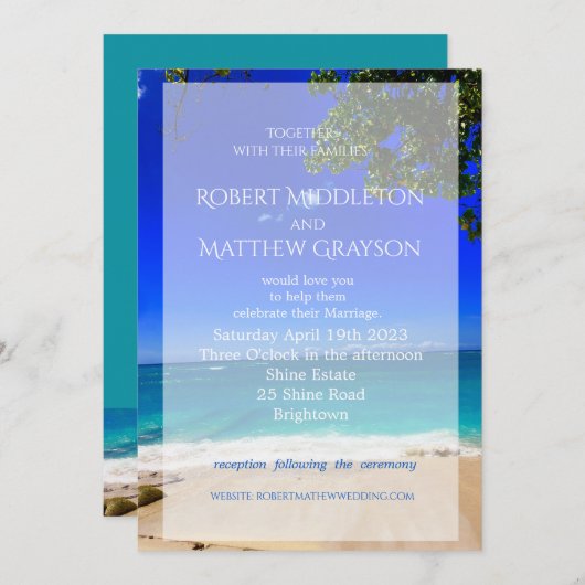 Beach Tropical Chic Gay Wedding Invitation Kaart (Voorkant / Achterkant)
