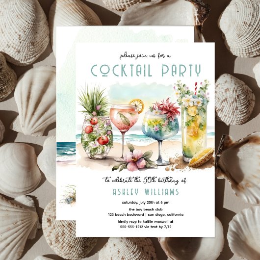 Beach Tropical Cocktails 50th Birthday Party Kaart