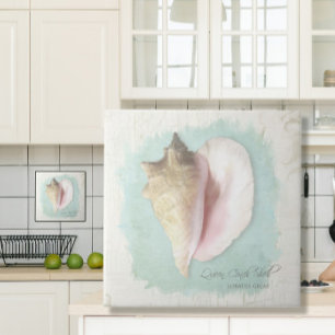 Beach Tropical Conch Shell Rustic Wood Waterverf Tegeltje