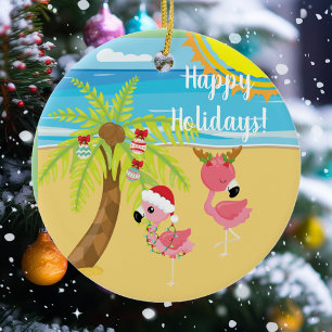 Beach Tropical Flamingo kerstfeestdag Keramisch Ornament