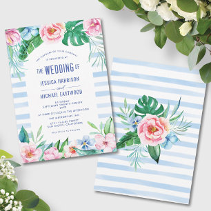 Beach Tropical Floral Hawaiian Colorful Wedding Kaart