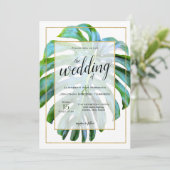 Beach Tropical Hawaii Leaf Foto Greenery Wedding Kaart (Staand voorkant)