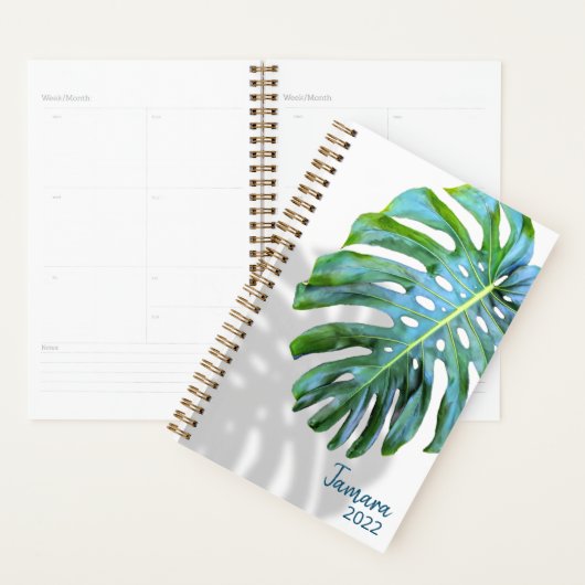 Beach/Tropical Leaf w Shadow Script Name White Planner (Display)