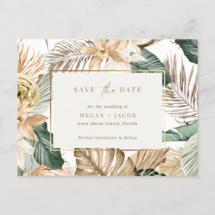 Beach Tropical Leaf Wedding Save the Date Aankondigingskaart
