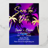  Beach Tropical Neon Save the Date Folie Uitnodiging (Voorkant)