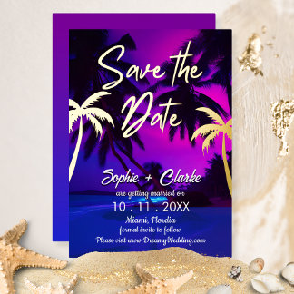 Beach Tropical Neon Save the Date Folie Uitnodiging