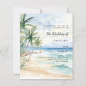 Beach tropical palm destination wedding invitation (Voorkant)
