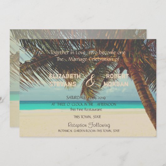 Beach Tropical, Palm Invitation Kaart (Voorkant / Achterkant)