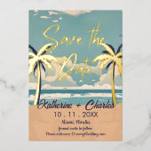  Beach Tropical Palm Save the Date Folie Uitnodiging (Voorkant)