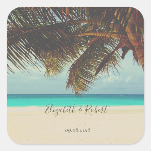 Beach Tropical, Palm Vierkante Sticker (Voorkant)