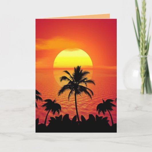 BEACH TROPICAL SUNSET ART BEAUCOUP CARTE D'ANNIVER (Devant)