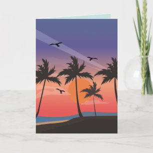 BEACH TROPICAL SUNSET ART BEAUCOUP CARTE D'ANNIVER