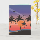 BEACH TROPICAL SUNSET ART BEAUCOUP CARTE D'ANNIVER (Fleur jaune)