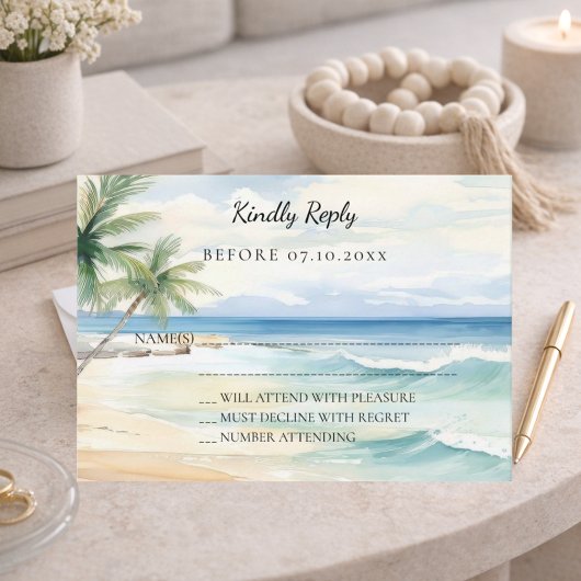 Beach tropical watercolor wedding response RSVP Notitiekaartje