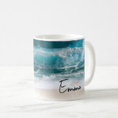 Beach Tropical Waves Sand Modern Name Koffiemok (Voorkant rechts)