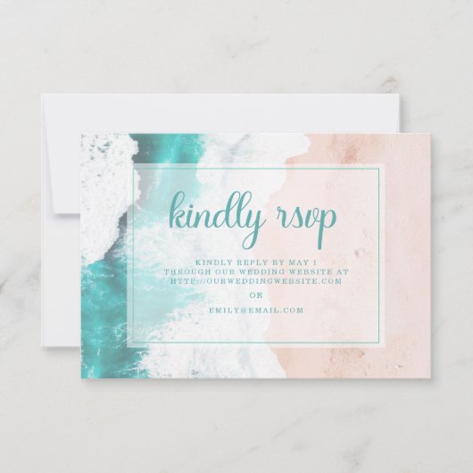 Beach Turquoise Ocean Coastal Wedding RSVP (Voorkant)