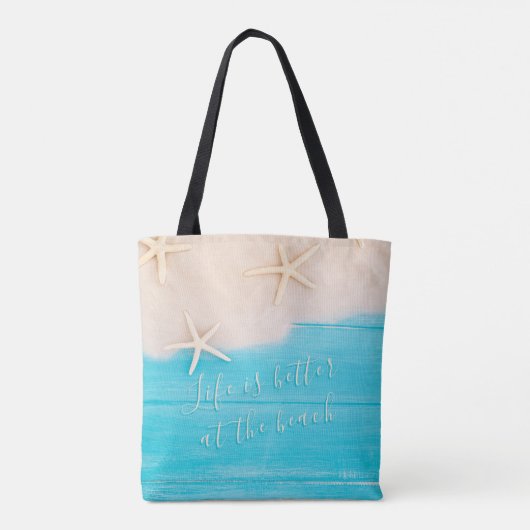 Beach Turquoise Wood en zeestervis Canvas tas (Achterkant)
