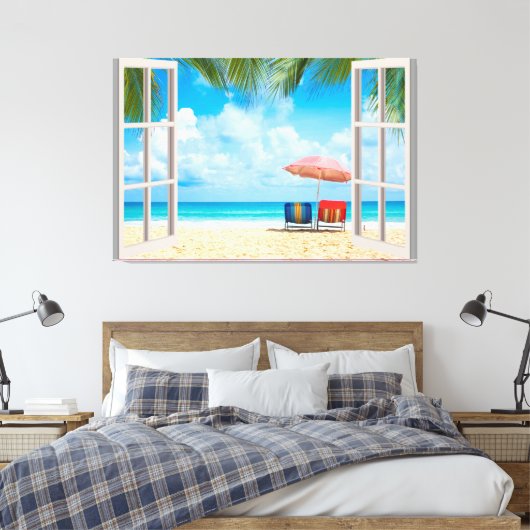 Beach Uitzicht Fake Window Home Kantoor Canvas Afdruk (Insitu (Slaapkamer))