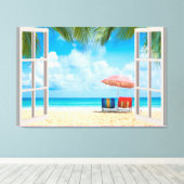 Beach Uitzicht Fake Window Home Kantoor Canvas Afdruk (Insitu (Houten vloer))