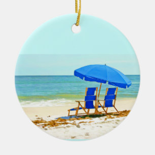 Beach, Umbrella en Chairs bij de Shore Keramisch Ornament