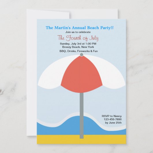 Beach Umbrella Party Invitation Kaart (Voorkant)