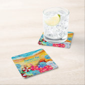 Beach Umbrellas Sand Vierkante Kartonnen Onderzetter (Insitu)