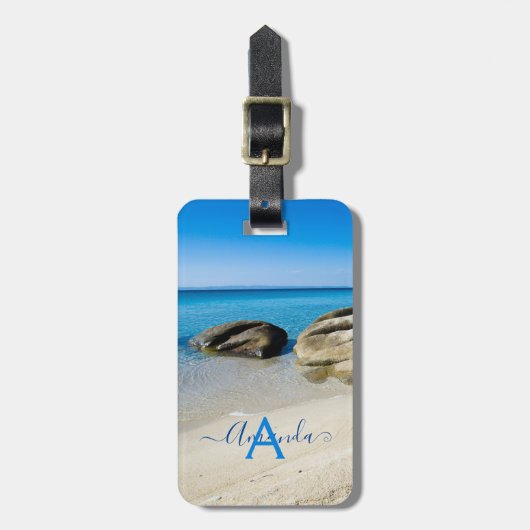 Beach Vacation Summer Ocean gepersonaliseerd Monog Bagagelabel (Voorkant verticaal)