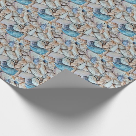 Beach Vibe Zee Ocean Shells Pattern Wrapping Paper Cadeaupapier (Hoek)