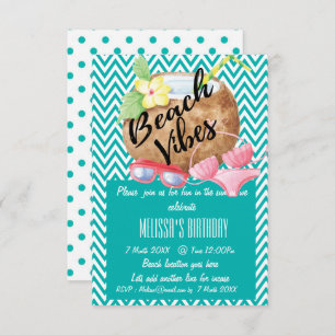 Beach Vibes - Coconut en Bikini Party Invite Kaart