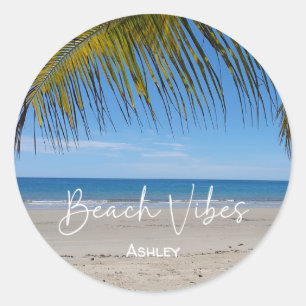 Beach Vibes gepersonaliseerd Ronde Sticker