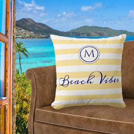 Beach Vibes Monogram Gestreept Geel Wit Chic Kussen