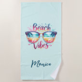 Beach vibes quote leuke naam strandlaken (Voorkant)