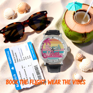 Beach Vibes Sunset Clock Tropical Horloge