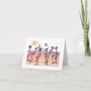 Beach Volleyball Flamingo Notecard Kaart