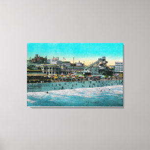Beach voor het Bath House, Long Beach Canvas Afdruk