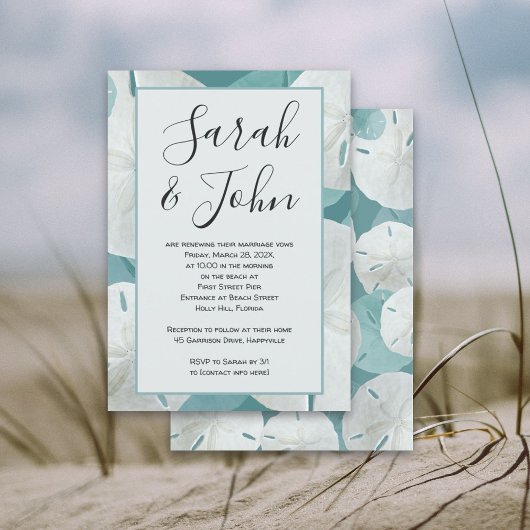 Beach Vows Sand Dollar Jubileum Ceremony Kaart