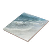 Beach Waterverf - Blauwgroen donkerblauwe kgolven Tegeltje (Zijkant)