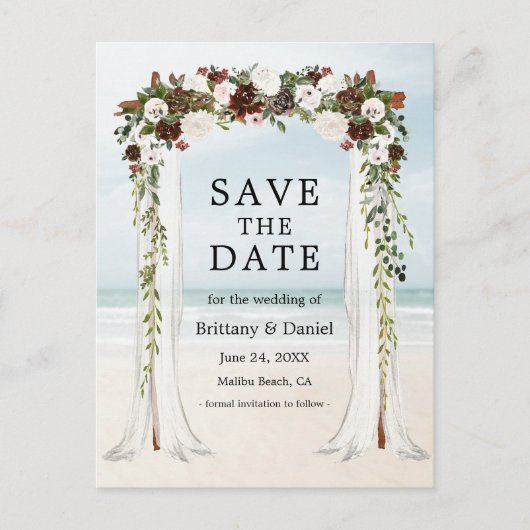 Beach Waterverf Boho Floral Aankondigingskaart (Voorkant)