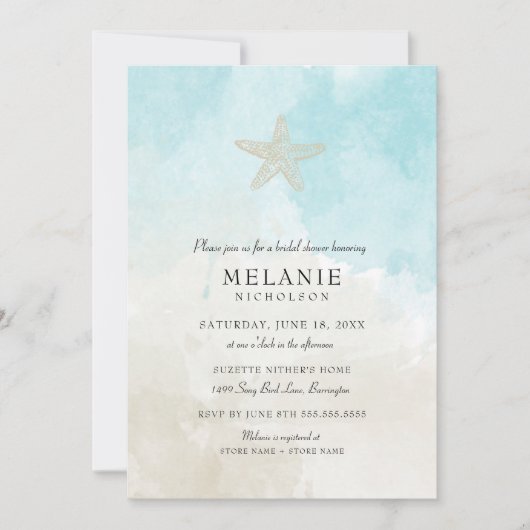 Beach Waterverf Bridal Shower Uitnodiging (Voorkant)