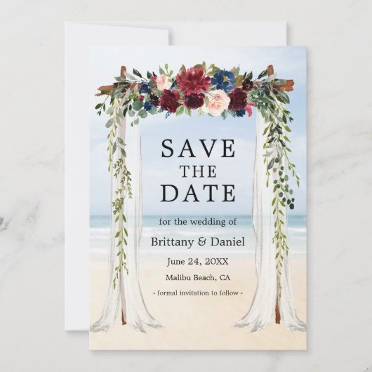 Beach Waterverf Floral Save The Date (Voorkant)