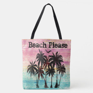 Beach, waterverf palmbomen en strand draagtas