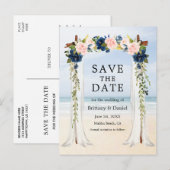 Beach Waterverf Pink Blue Floral Aankondigingskaart (Voorkant / Achterkant)