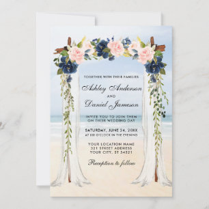 Beach Waterverf Pink Blue Floral Kaart