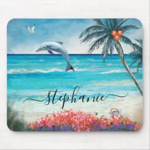 Beach Waterverf Seascape Dolphin Monogram Muismat